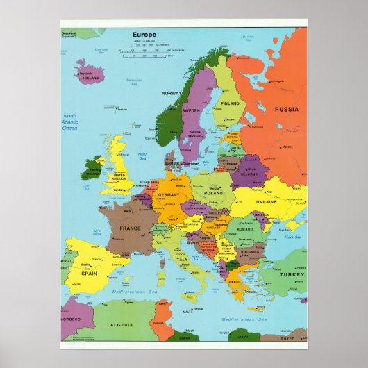 Modern Colorful Europe Map Poster ポスター (正面)