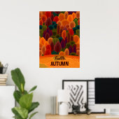 Modern Colorful Fall Trees, Hello Autumn ポスター (ホームオフィス)