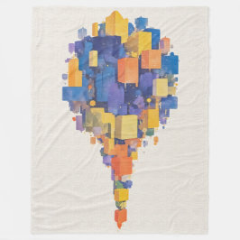 Modern Colorful Floating Blocks Watercolor Art フリースブランケット