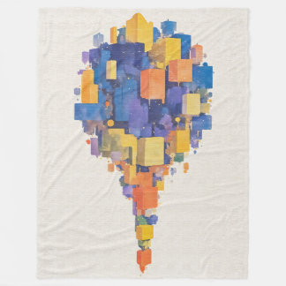 Modern Colorful Floating Blocks Watercolor Art フリースブランケット