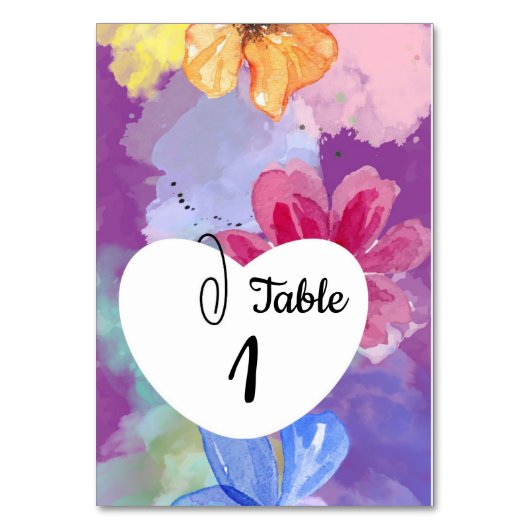 Modern Colorful Floral Table Card Wedding  テーブルナンバー (正面)