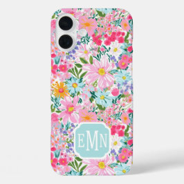 Modern Colorful Flower Garden Monogrammed iPhone 16 Plusケース