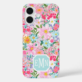 Modern Colorful Flower Garden Monogrammed iPhone 16ケース