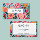 Modern Colorful Flowers Pink Teal 名刺
