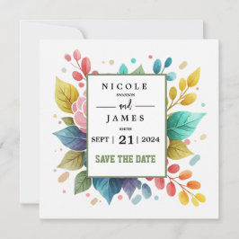 Modern Colorful Fowers Watercolor セーブザデート