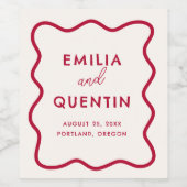 Modern Colorful Funky Wavy Frame Retro Wedding ワインラベル (シングルラベル)