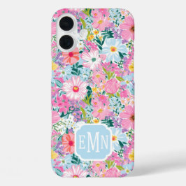 Modern Colorful Garden Monogrammed iPhone 16 Plusケース