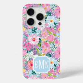 Modern Colorful Garden Monogrammed iPhone 15 Proケース