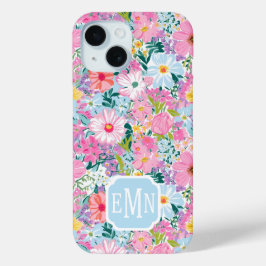Modern Colorful Garden Monogrammed iPhone 15ケース