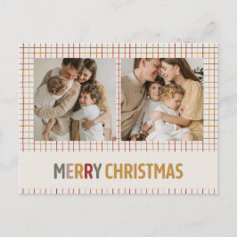 Modern Colorful Grid Merry Christmas Two Photo シーズンポストカード