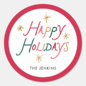 Modern Colorful Happy Holidays Round Sticker ラウンドシール (正面)