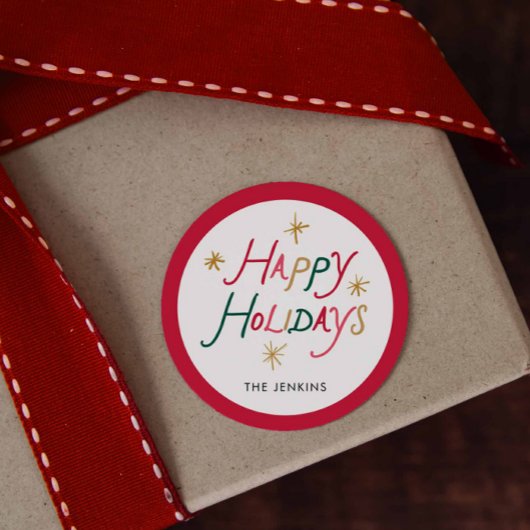 Modern Colorful Happy Holidays Round Sticker ラウンドシール