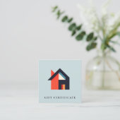 Modern Colorful House Blue Orange Gift Certificate スクエア名刺 (スタンド正面)