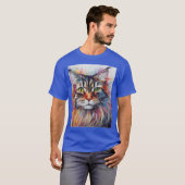 Modern Colorful Maine Coon Cat Art Tシャツ (正面フル)