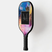 Modern Colorful Marbled Monogram ピックルボールラケット (左)