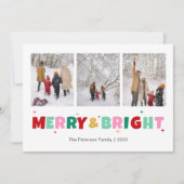 Modern Colorful Merry & Bright 3 Photo シーズンカード (正面)