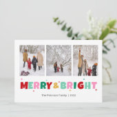 Modern Colorful Merry & Bright 3 Photo シーズンカード (スタンド正面)