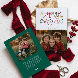 Modern Colorful Merry Christmas Two Photo Card シーズンカード