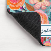 Modern Colorful Pink Flowers Monogram マウスパッド (コーナー)