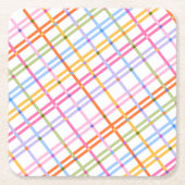 Modern Colorful Plaid Baby Shower Theme スクエアペーパーコースター (正面)
