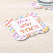 Modern Colorful Plaid Baby Shower Theme ペーパーコースター (アングル)