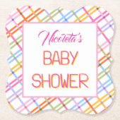 Modern Colorful Plaid Baby Shower Theme ペーパーコースター (正面)