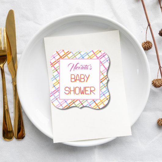 Modern Colorful Plaid Baby Shower Theme ペーパーコースター