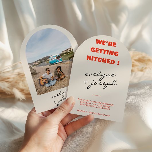 Modern Colorful Retro Fun Funky Arched Wedding 招待状