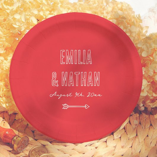 Modern Colorful Retro Hand Drawn Cupid Wedding ペーパープレート