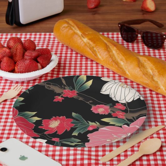 Modern Colorful Sakura Flower Japan Birthday party ペーパープレート (ピクニック)