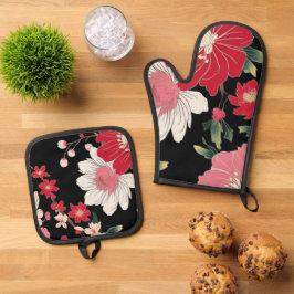 Modern Colorful Sakura Flower Japan Birthday party 鍋つかみ&鍋敷きセット