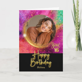 Modern Colorful Sweet 16 Photo & Name Birthday カード