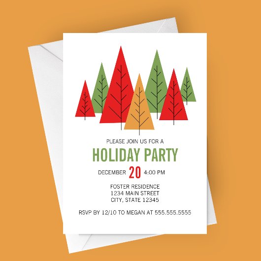 Modern Colorful Trees Holiday Party Invitation 招待状