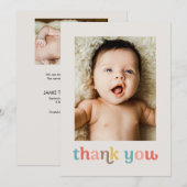 Modern Colorful Trendy Custom photos Baby Shower サンキューカード (正面/裏面)