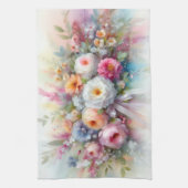 Modern Colorful Watercolor Flowers Trendy Stylish キッチンタオル (縦)