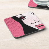 Modern Comic Book Pop Art of Woman's Face コースター (左側)