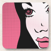 Modern Comic Book Pop Art of Woman's Face コースター (正面)