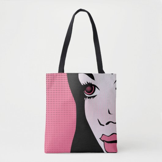 Modern Comic Book Pop Art of Woman's Face トートバッグ (正面)