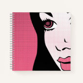 Modern Comic Book Pop Art of Woman's Face ノートブック (正面)