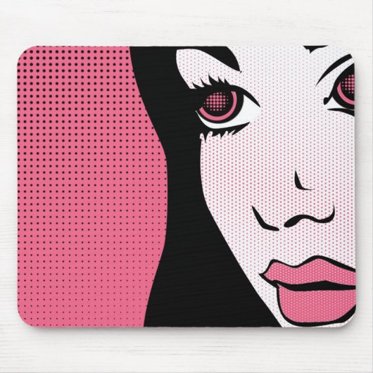 Modern Comic Book Pop Art of Woman's Face マウスパッド (正面)