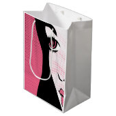 Modern Comic Book Pop Art of Woman's Face ミディアムペーパーバッグ (正面アングル)