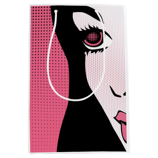 Modern Comic Book Pop Art of Woman's Face ミディアムペーパーバッグ (正面)