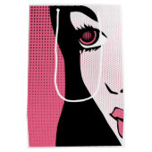 Modern Comic Book Pop Art of Woman's Face ミディアムペーパーバッグ (裏面)