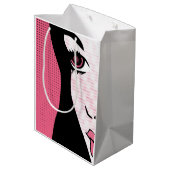 Modern Comic Book Pop Art of Woman's Face ミディアムペーパーバッグ (裏面アングル)