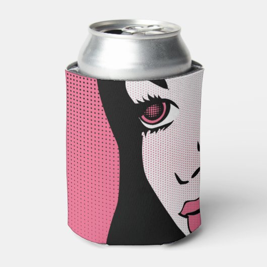 Modern Comic Book Pop Art of Woman's Face 缶クーラー (缶正面)