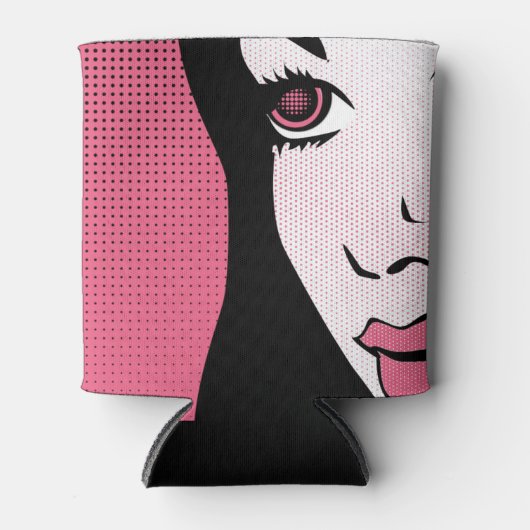 Modern Comic Book Pop Art of Woman's Face 缶クーラー (正面)