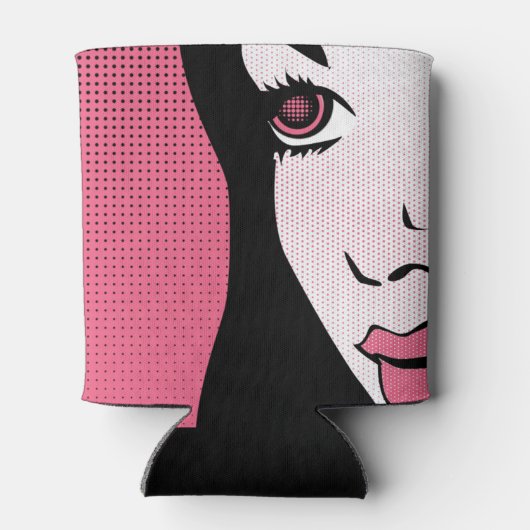 Modern Comic Book Pop Art of Woman's Face 缶クーラー (裏面)