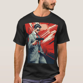 Modern Comic Man with Gun Men's Basic T-Shirt Tシャツ