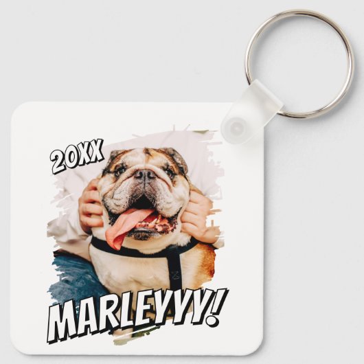 Modern Comic Simple Grunge Custom Pet Photo キーホルダー (裏面)