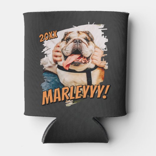 Modern Comic Simple Grunge Custom Pet Photo 缶クーラー (正面)